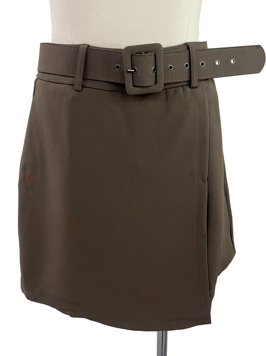 Belted Mini Skirt - Brown