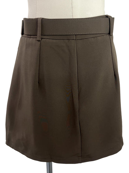 Belted Mini Skirt - Brown