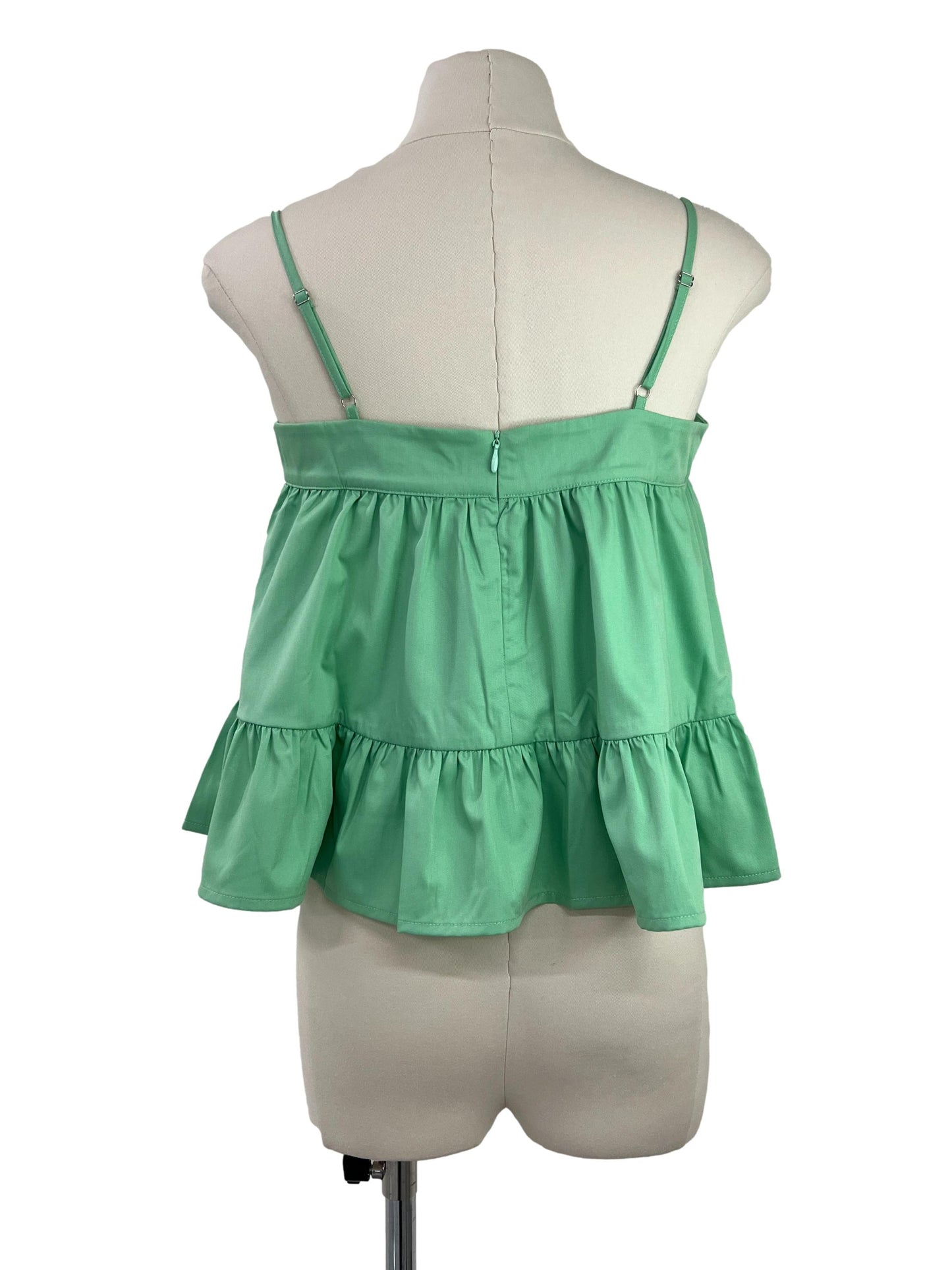 Babydoll Flare Spaghetti Strap Top - Green