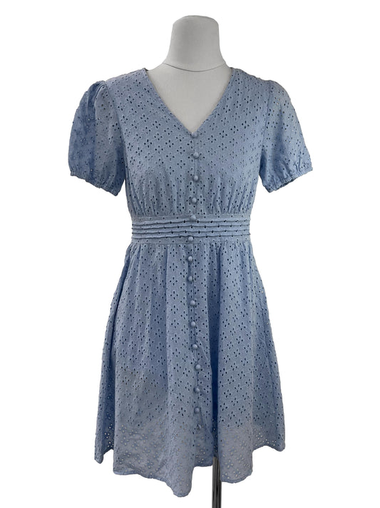 Button Eyelet Dress - Blue