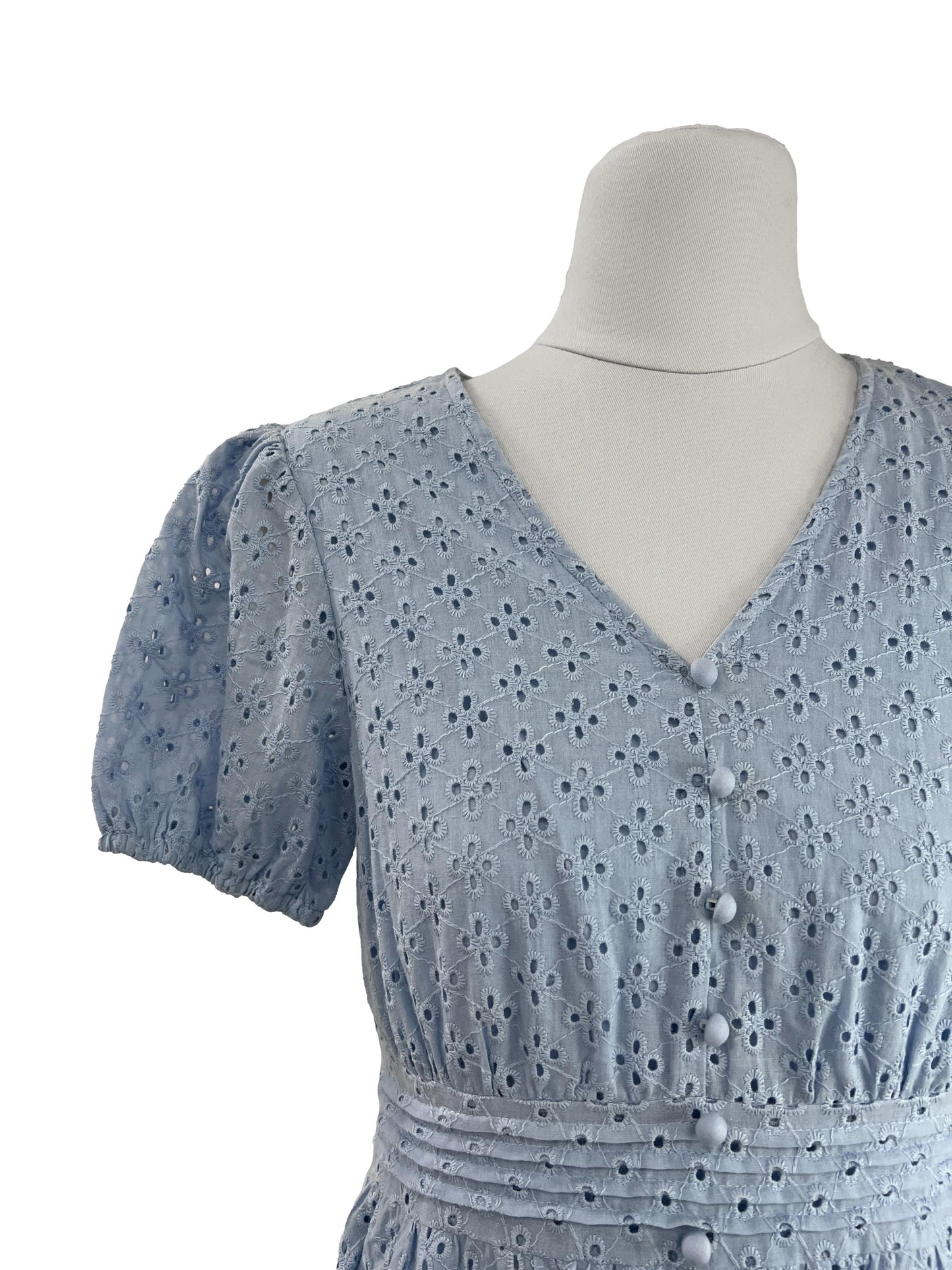 Button Eyelet Dress - Blue