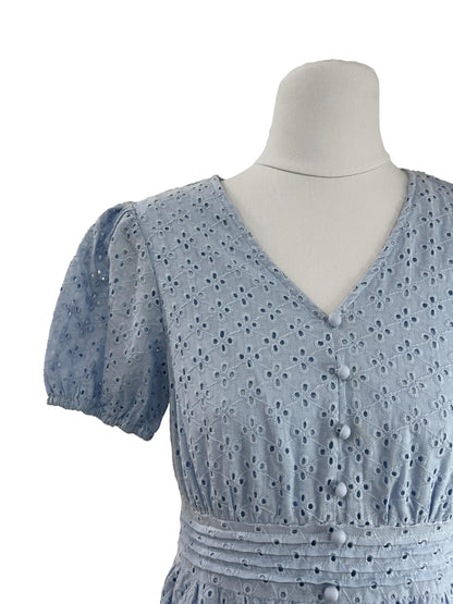 Button Eyelet Dress - Blue