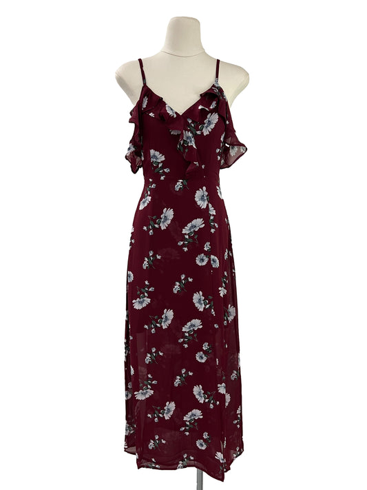 Cassidy Floral Drop Shoulder Maxi Slit Dress - Red