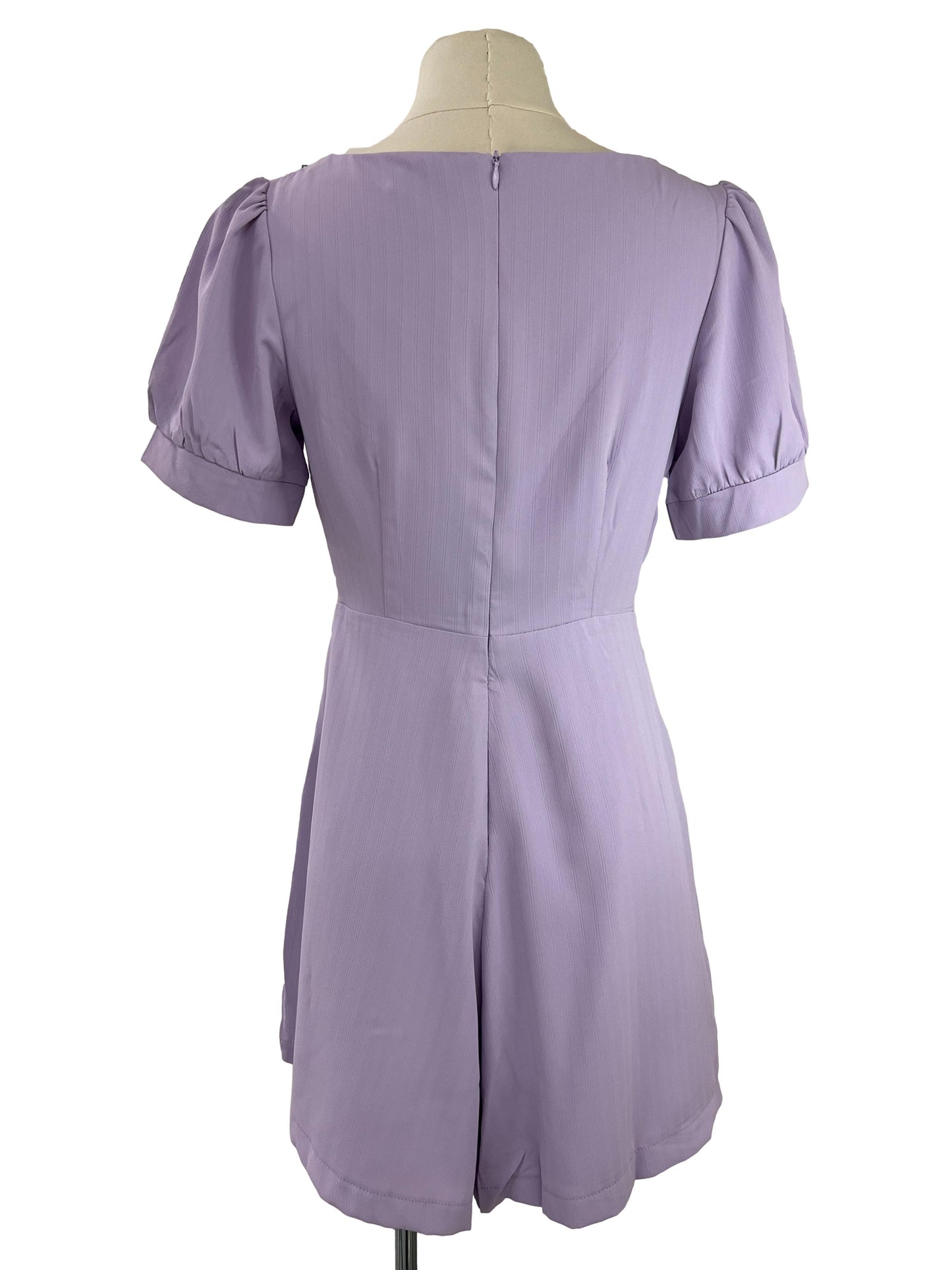 Square Neck Button Romper - Purple