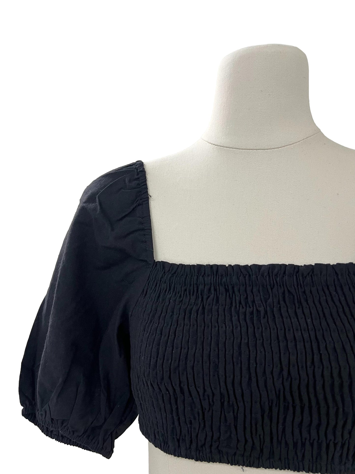 Fiona Smocked Puffy Sleeve Top - Black