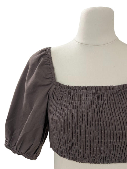 Fiona Smocked Puffy Sleeve Top - Brown