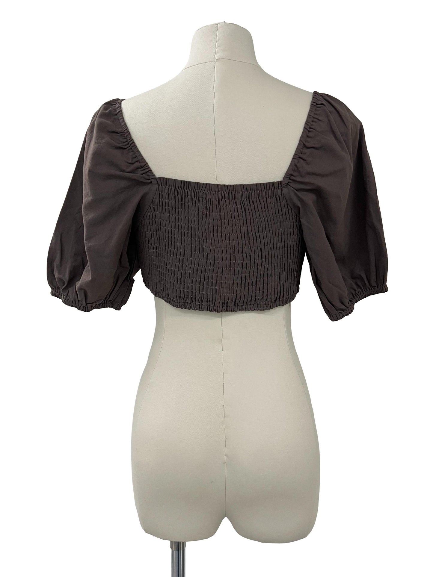 Fiona Smocked Puffy Sleeve Top - Brown