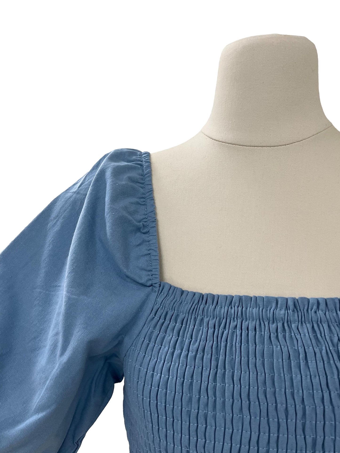 Fiona Smocked Puffy Sleeve Top - Blue