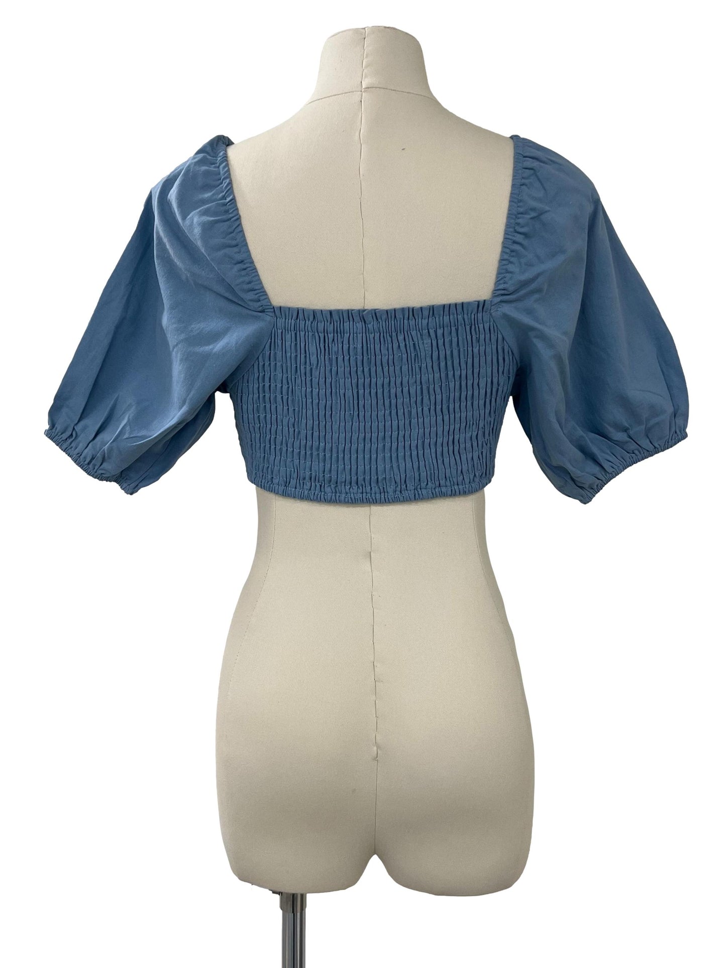 Fiona Smocked Puffy Sleeve Top - Blue