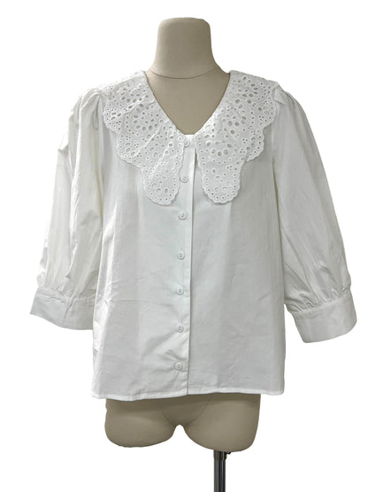 Alice Eyelet Collared Blouse - White