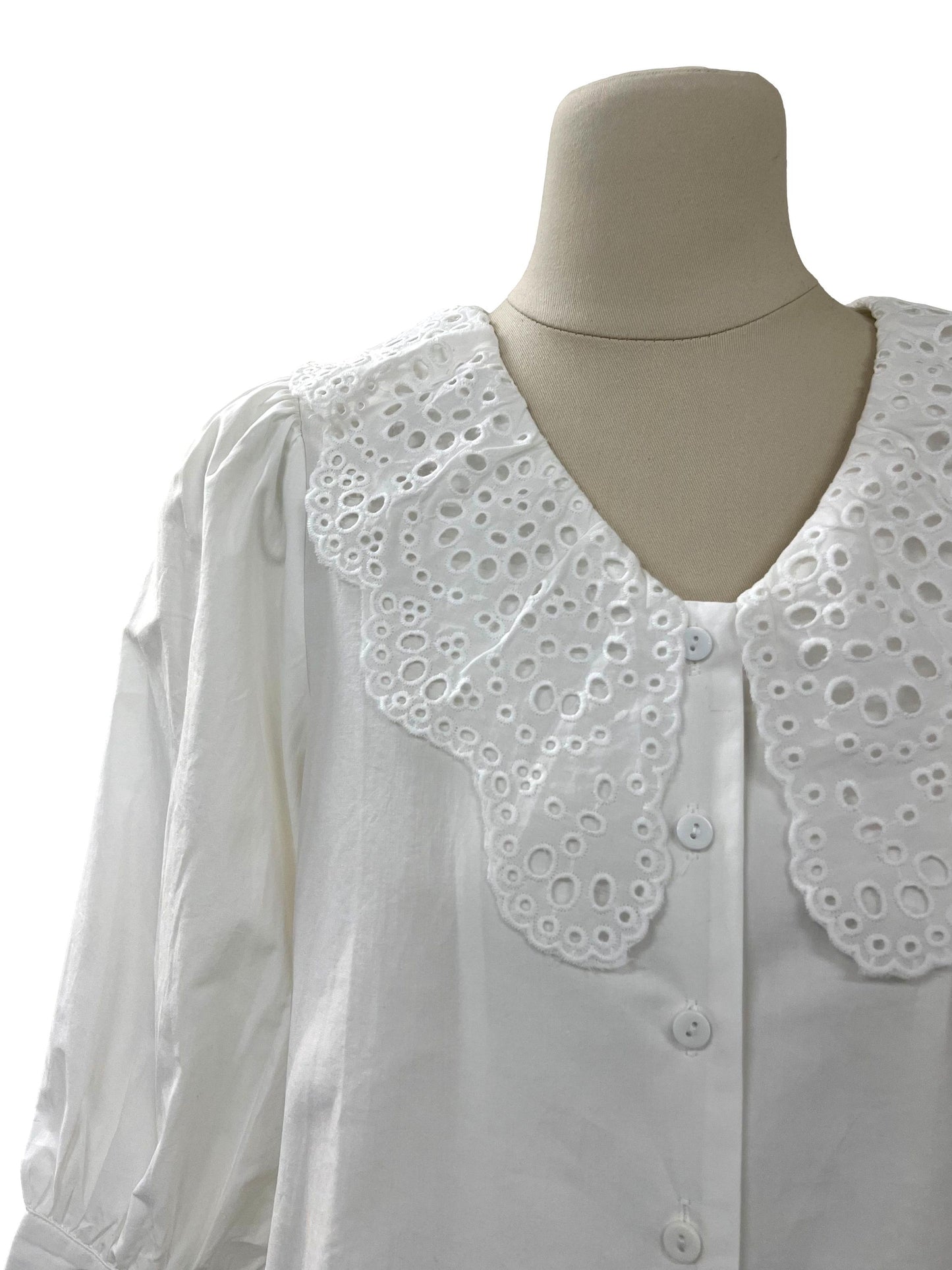 Alice Eyelet Collared Blouse - White