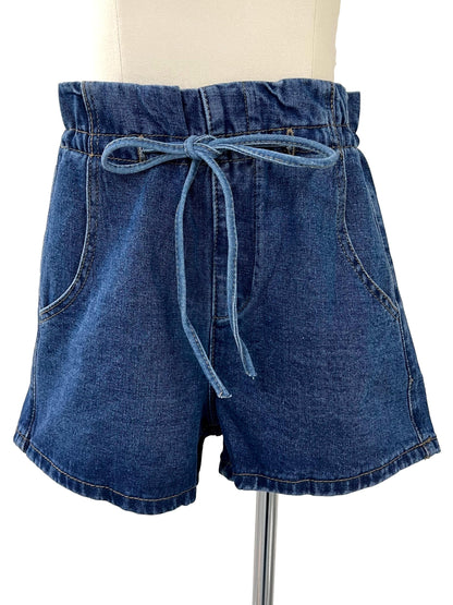 Ethan Paperbag Denim Shorts - Blue