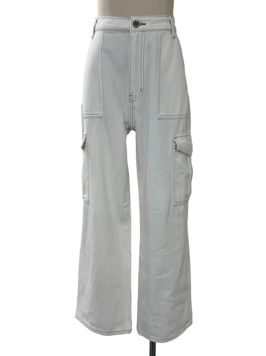 White Contrast Stitch Cargo Pants - White