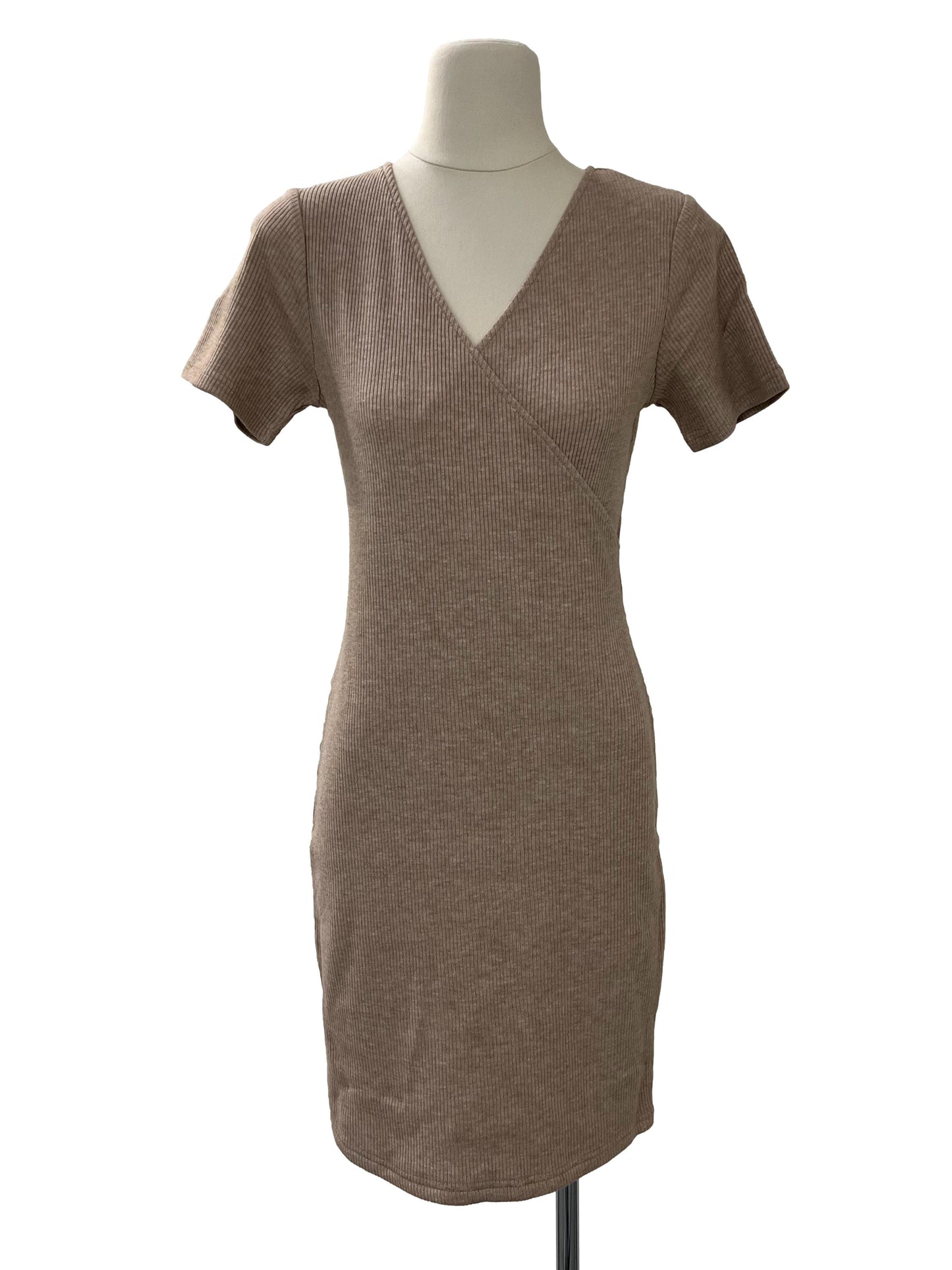 BFF Ribbed Wrap Dress - Beige