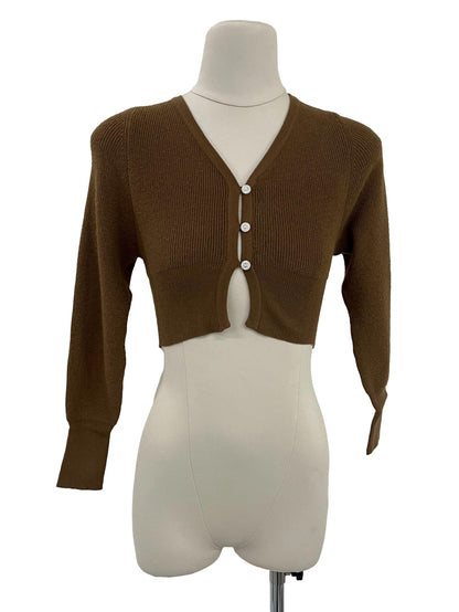 Brina Button Front Crop Cardigan - Brown