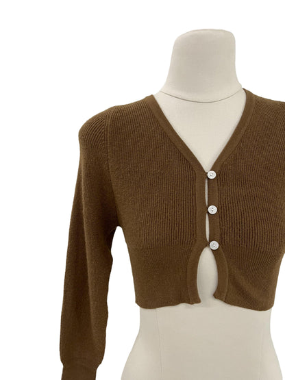 Brina Button Front Crop Cardigan - Brown