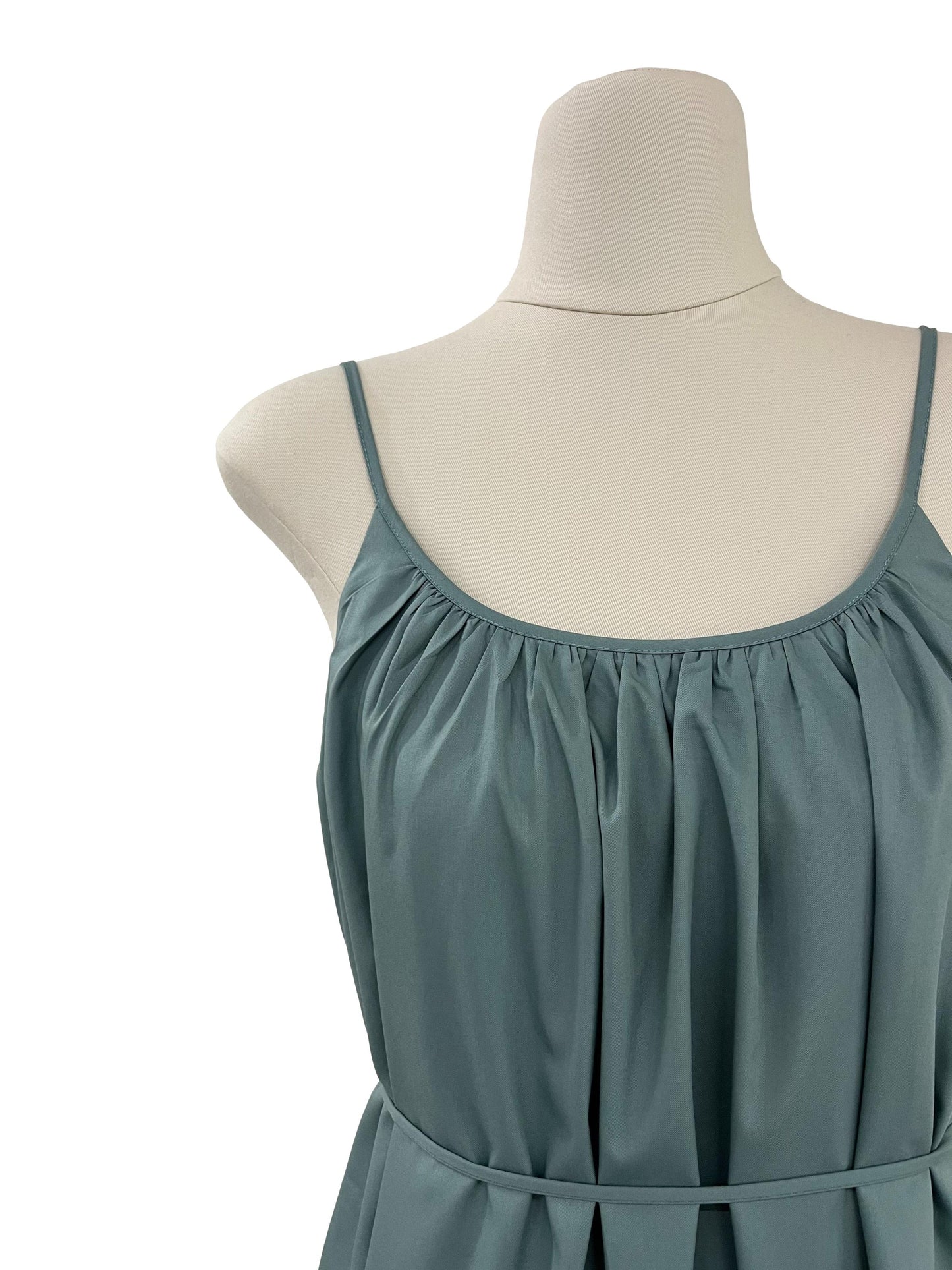 Ruched Neckline Dropwaist Dress - Green