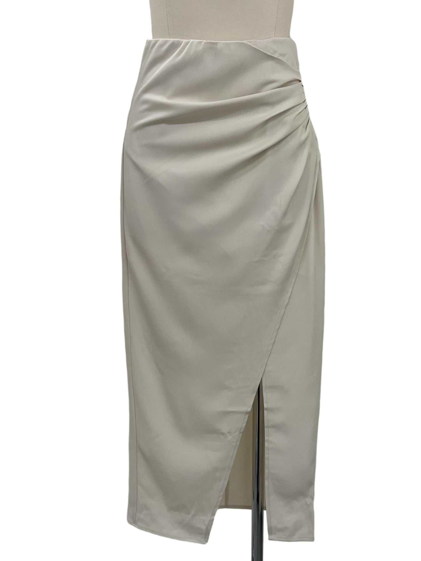 Ruched Asymmetrical Slit Skirt - Beige