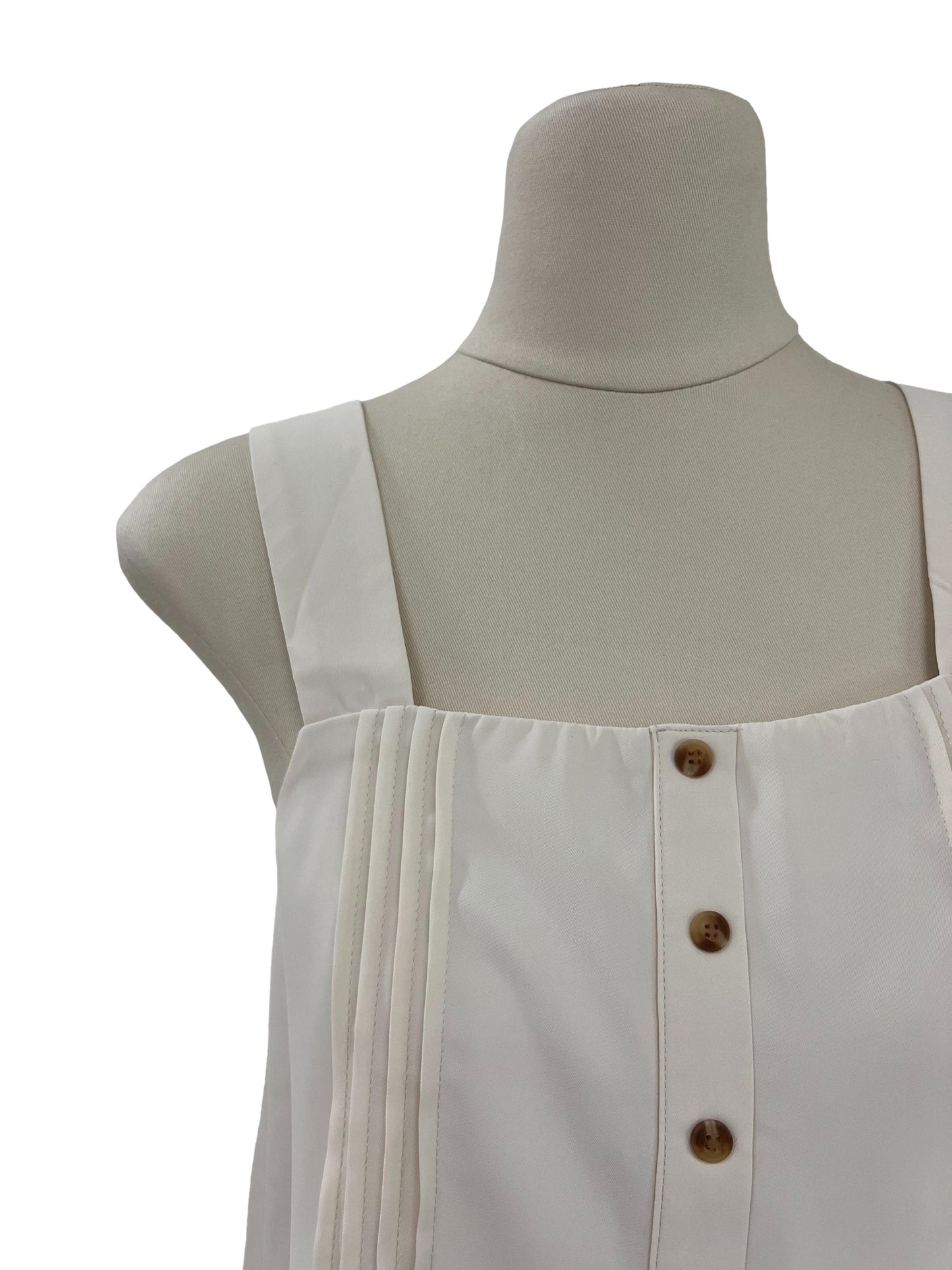 Pleated Square Neck Top - Beige