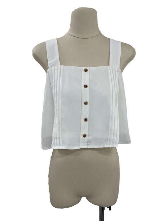 Pleated Square Neck Top - White