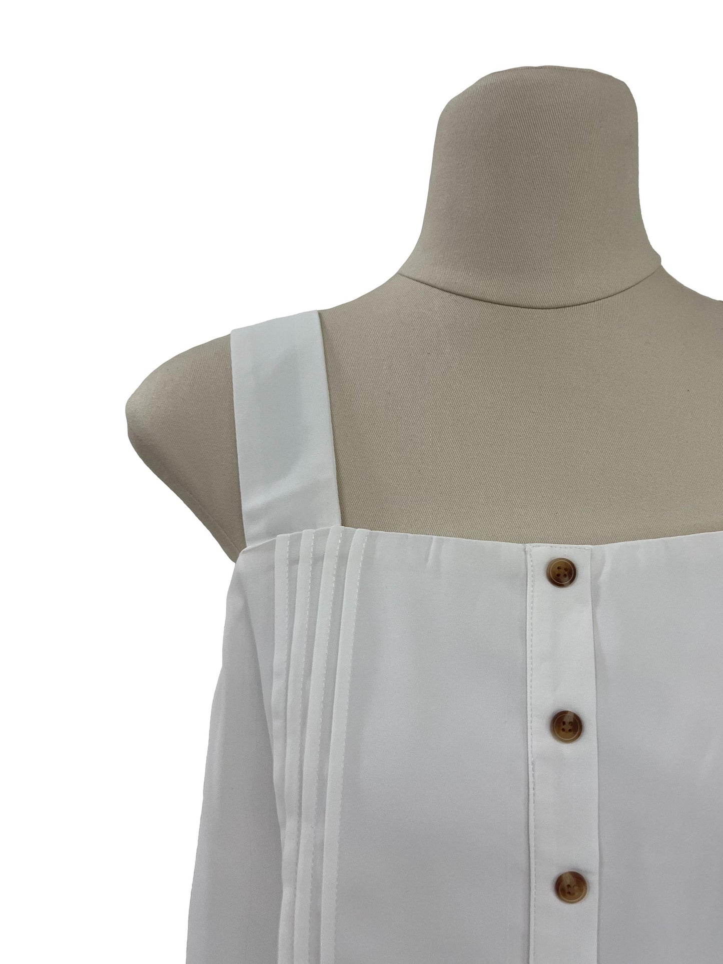 Pleated Square Neck Top - White