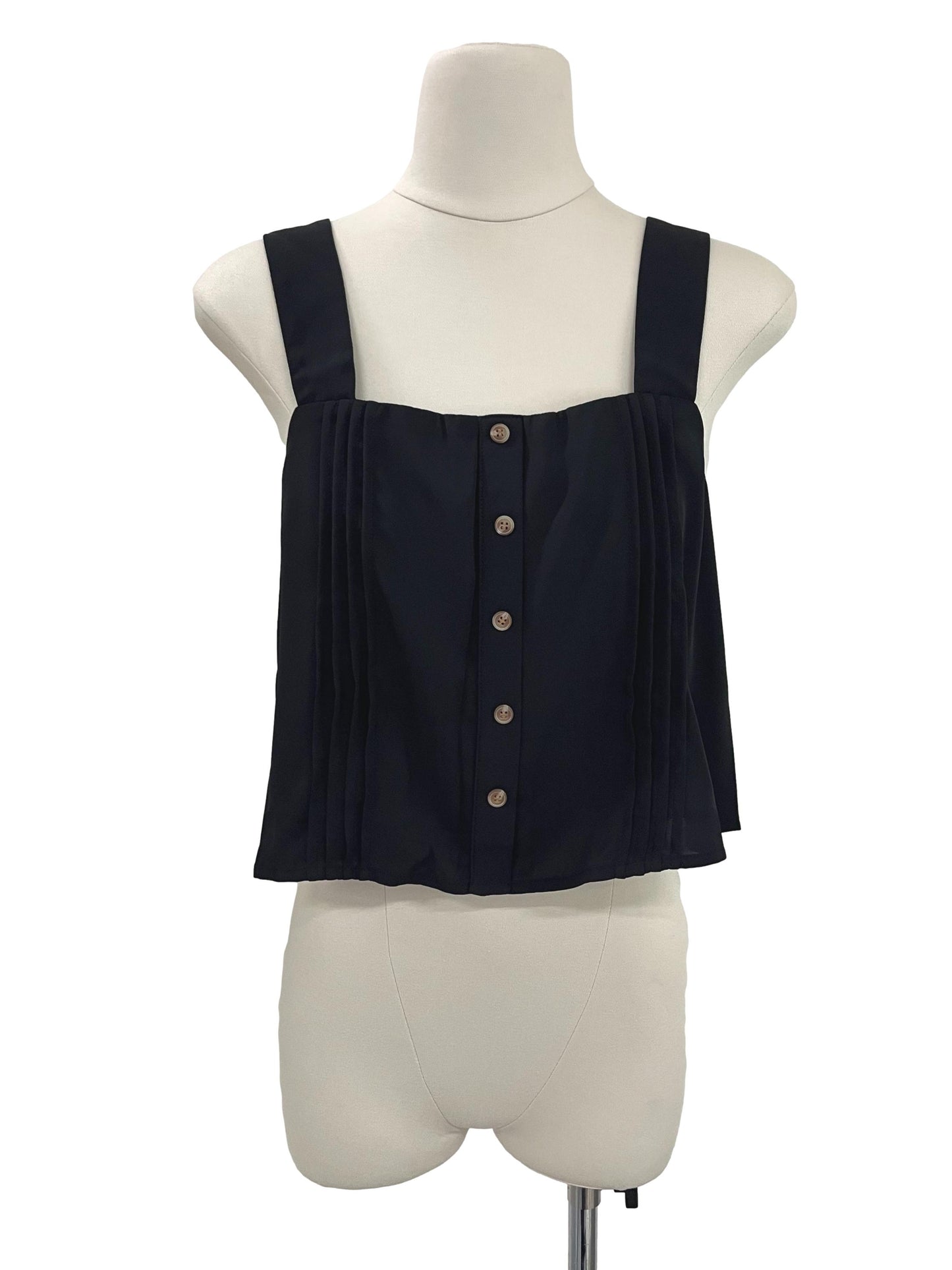 Pleated Square Neck Top - Black