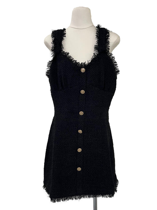 Metallic Button Tweed Dress - Black