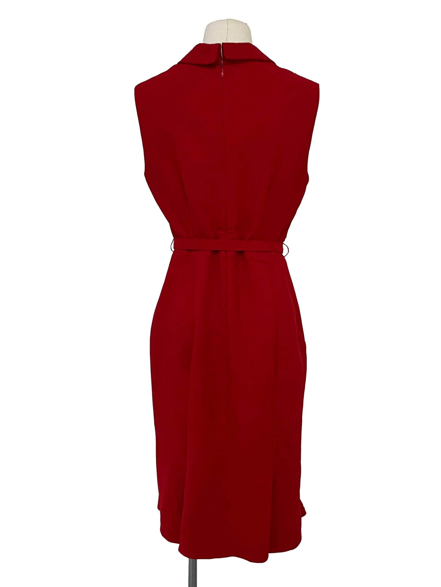 Flared Hem Belted Midi Dress - Red