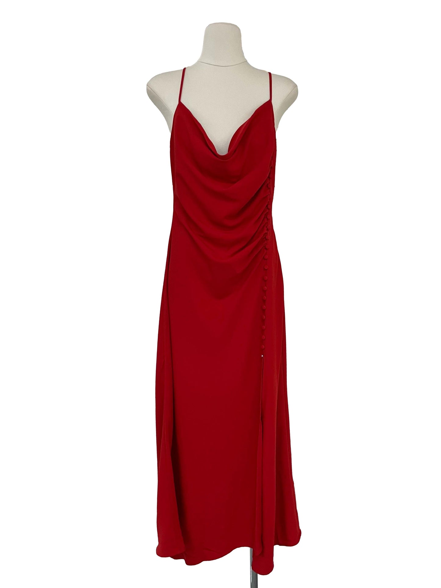 Cowl Neck Ruched Dress - Red