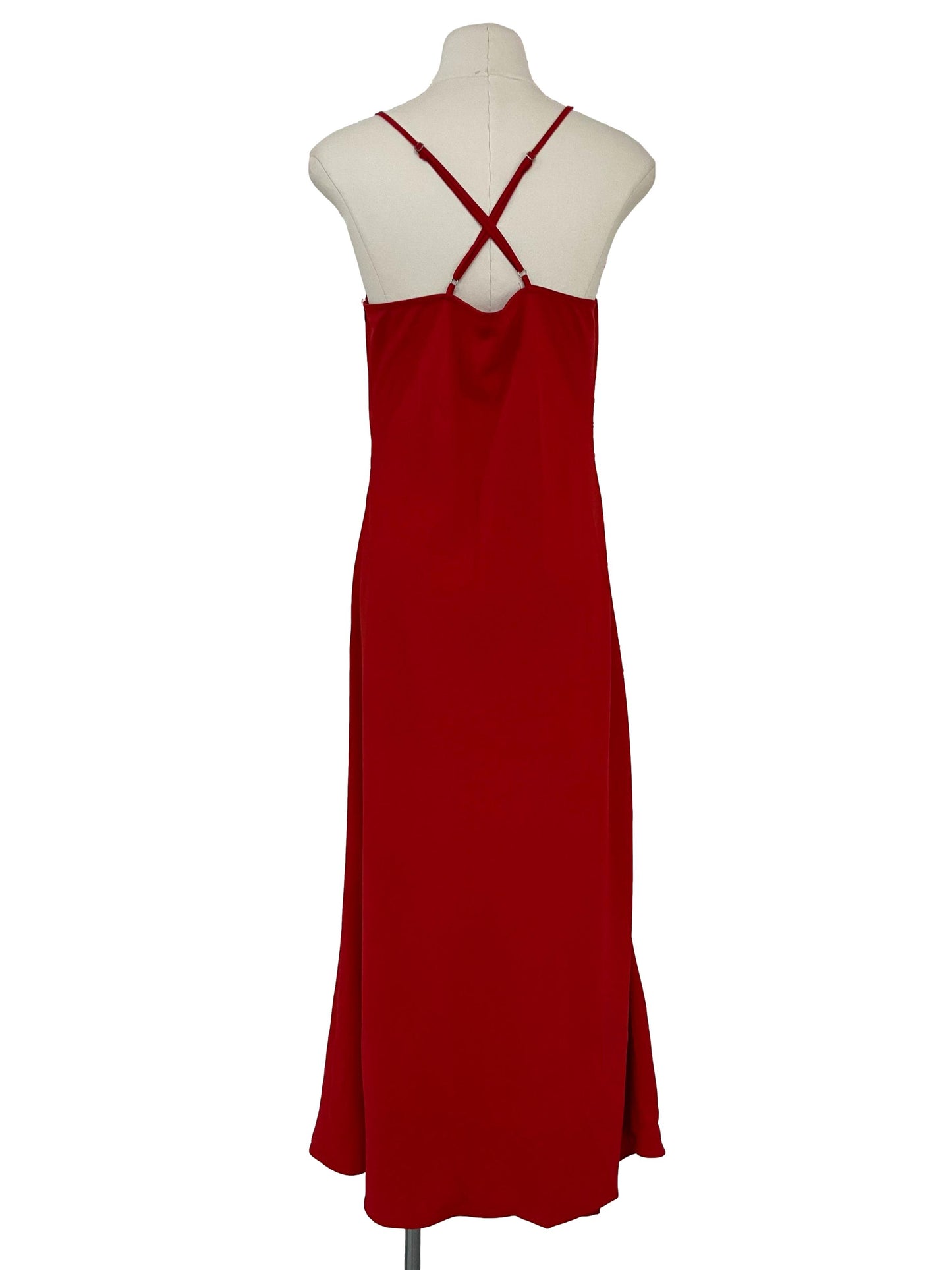 Cowl Neck Ruched Dress - Red