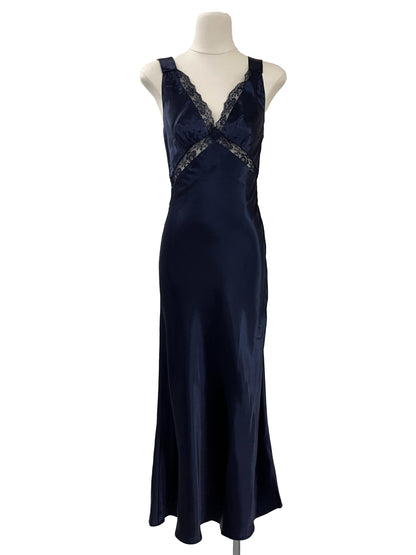 V Neck Lace Insert Maxi Dress - Navy