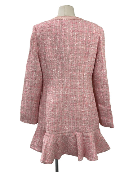 Double Breasted Ruffled Hem Tweed Dress - Pink