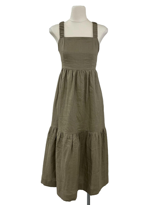 Eulalie Linen Cross-Back Dress - Khaki