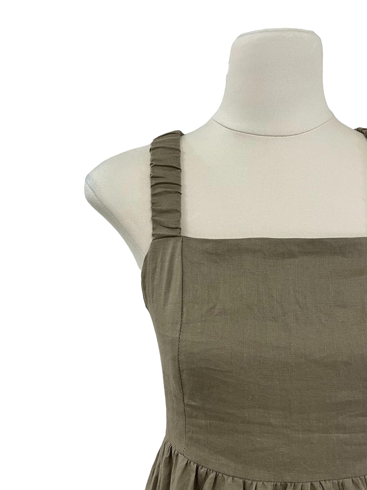 Eulalie Linen Cross-Back Dress - Khaki