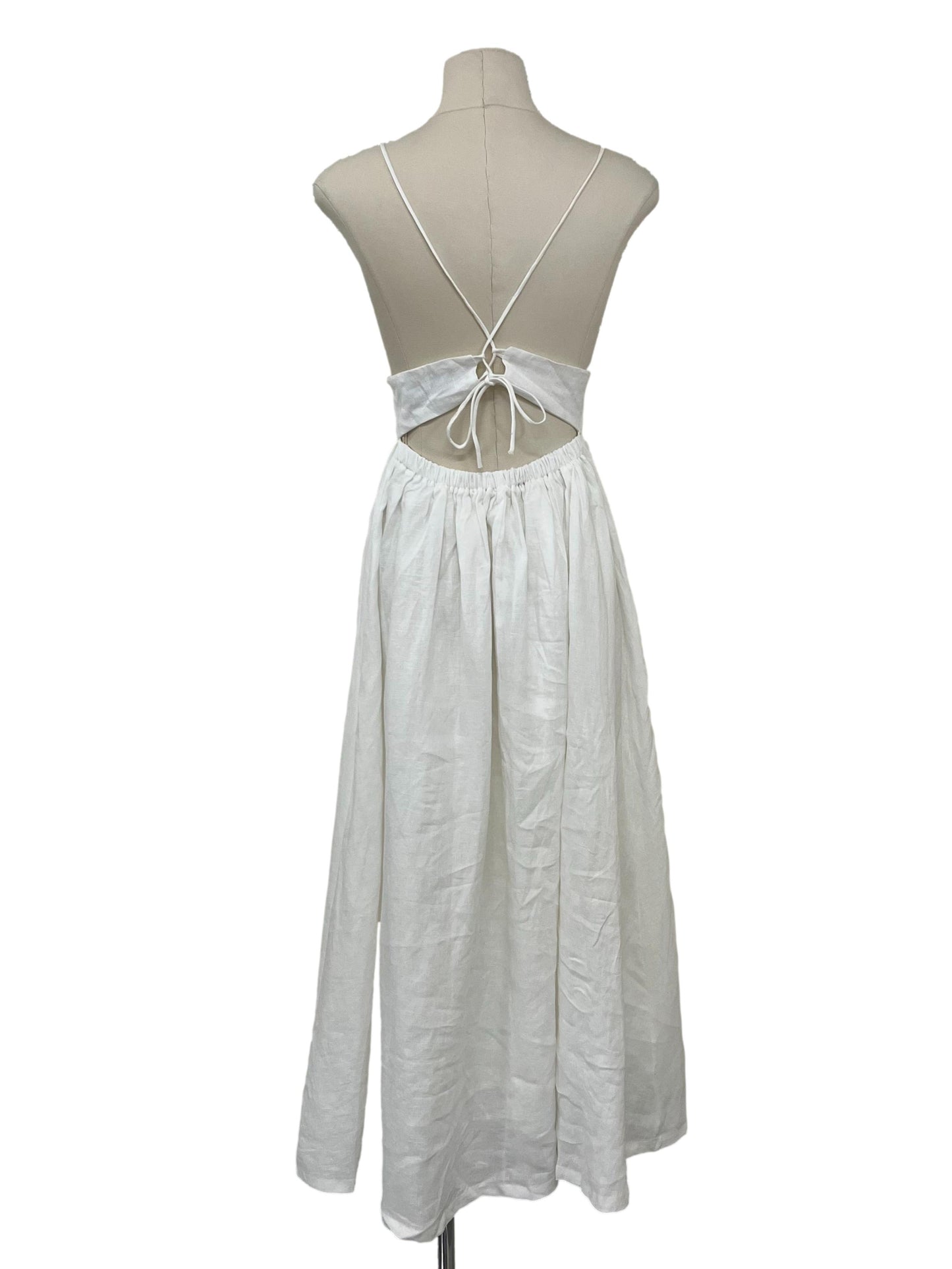 Laurine Linen Tie-Back Dress - White