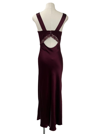 V Neck Lace Insert Maxi Dress - Wine