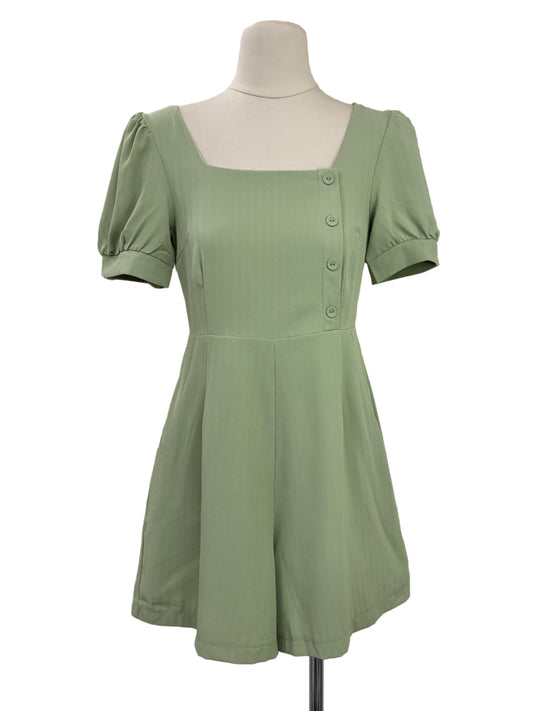 Square Neck Button Romper - Green