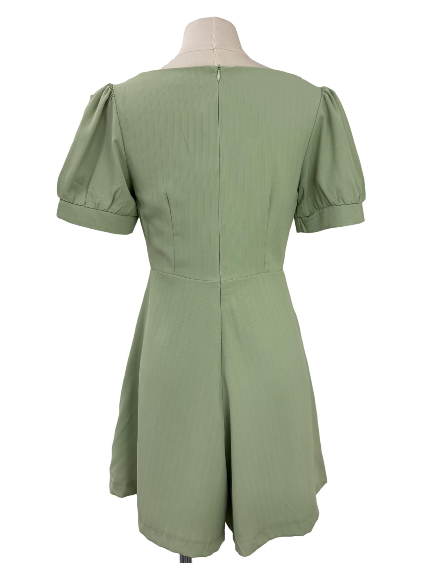 Square Neck Button Romper - Green