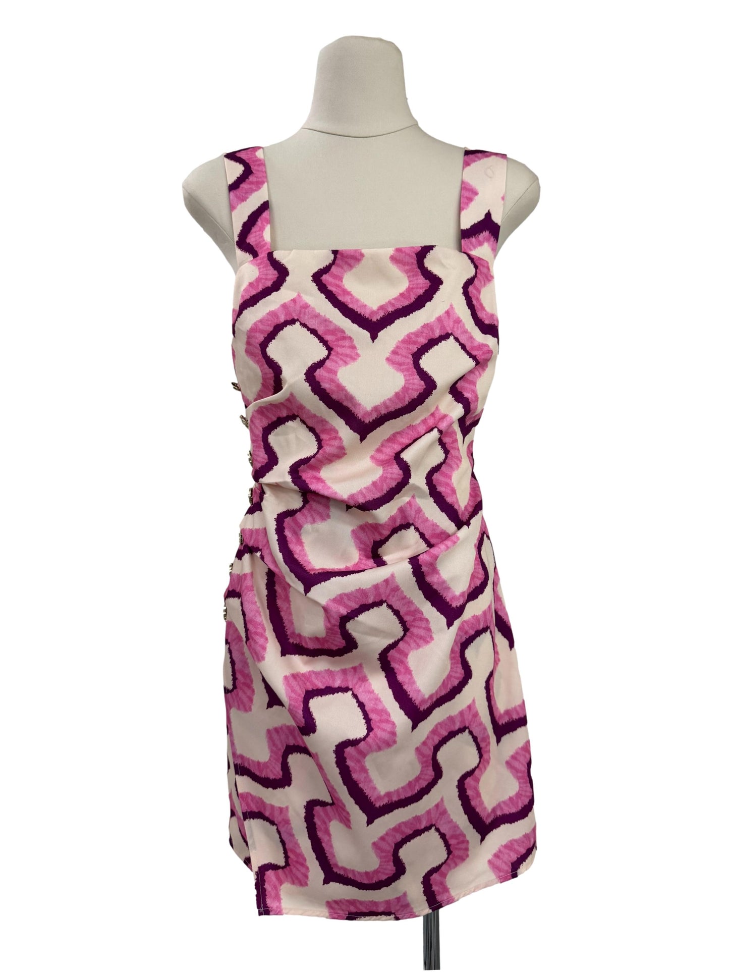 Square Neck Printed Dress - Pink