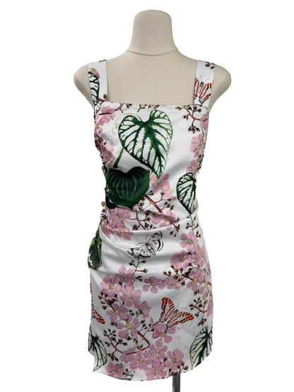 Square Neck Floral Print Dress - White