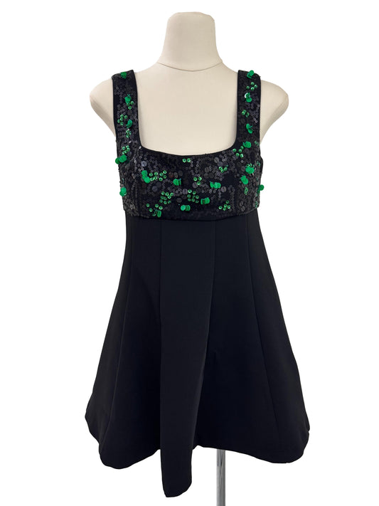 Sequin Embellished Bodice Dress - Black