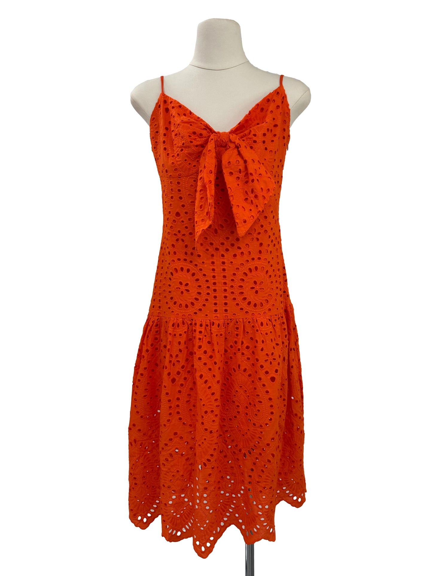 Cutwork Embroidery Strap Dress - Orange