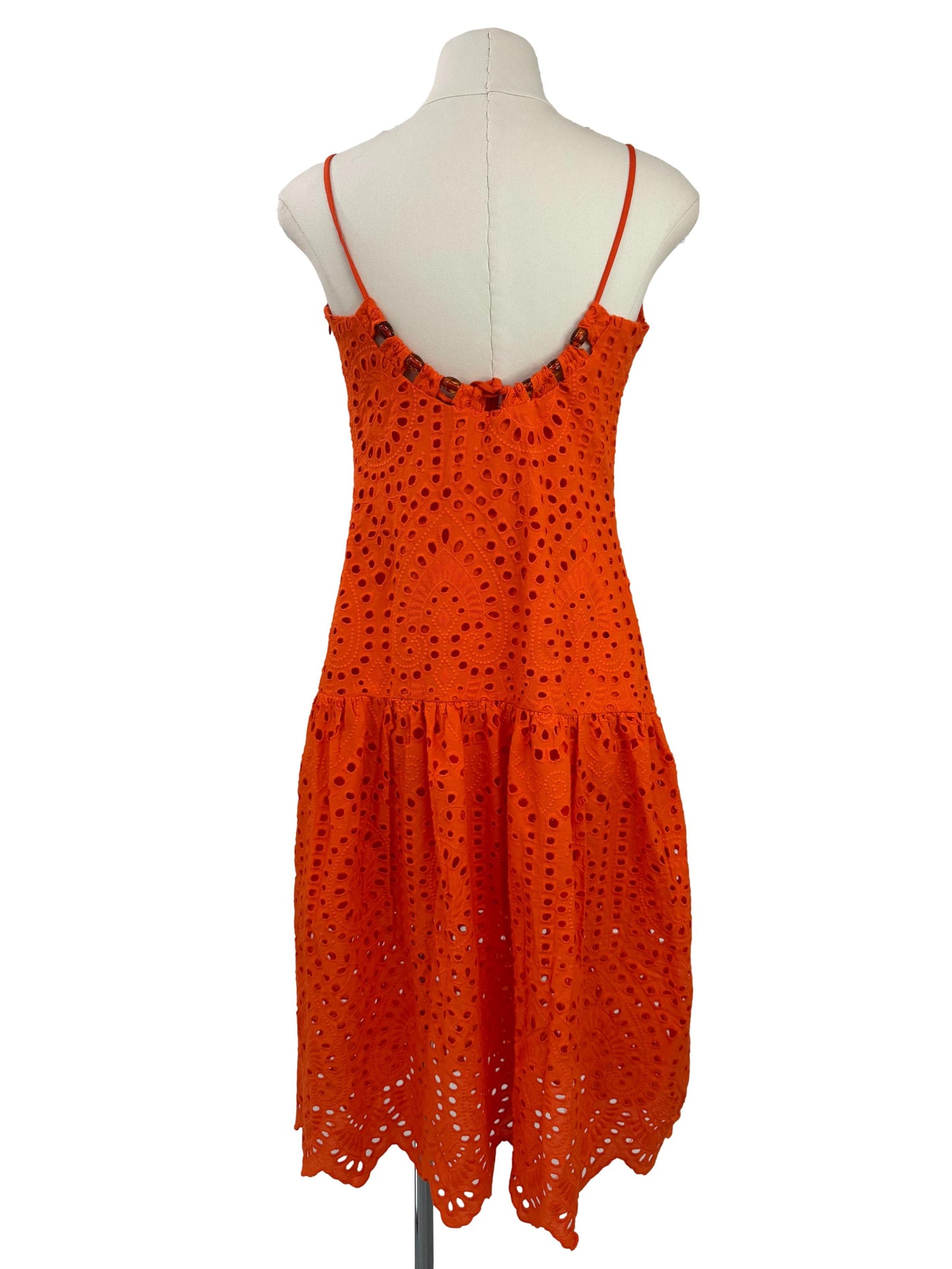 Cutwork Embroidery Strap Dress - Orange