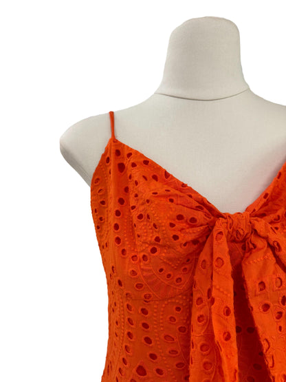 Cutwork Embroidery Strap Dress - Orange